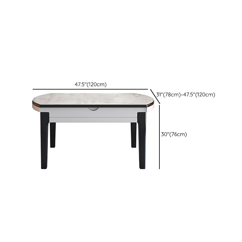 Drop-Leaf Dining Table Round White Dinner Table with Wooden Base