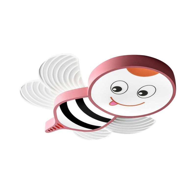 Cartoon Bee Shape Flushmount Lighting Acrylic LED Bedroom Flush Mount Fixture in White/Pink/Yellow