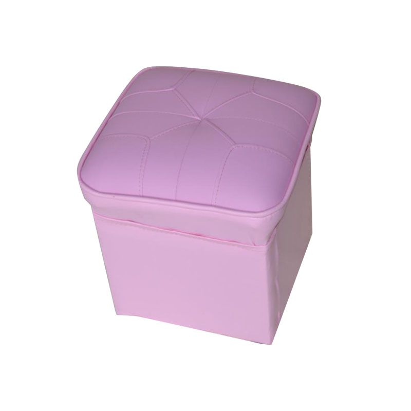 Mid-Century Modern Pouf Ottoman Faux Leather Upholstered Solid Color Square Ottoman