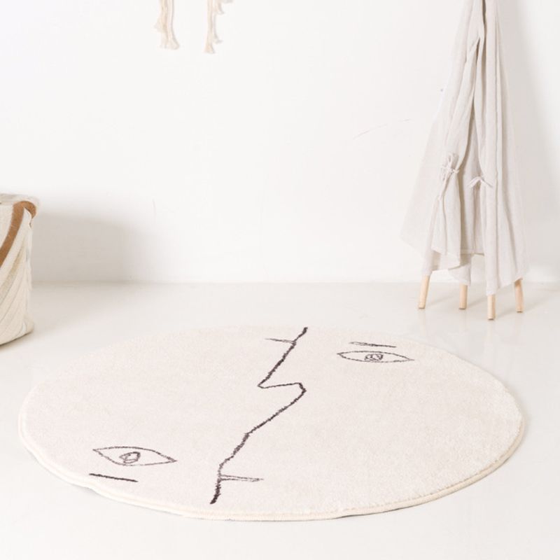Wit Modern Rug Polyester Onregelmatige Lijn Tapijtwasbaar Tapijt voor woonkamer