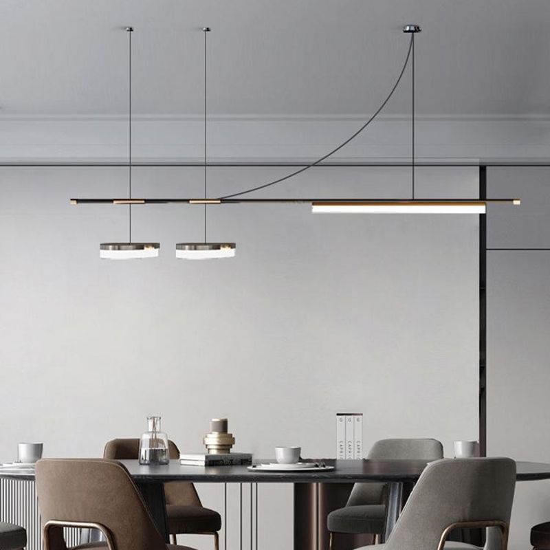 Modern LED Metal Pendant Light Linear Shape Island Lamp with Acrylic Shade for Living Room