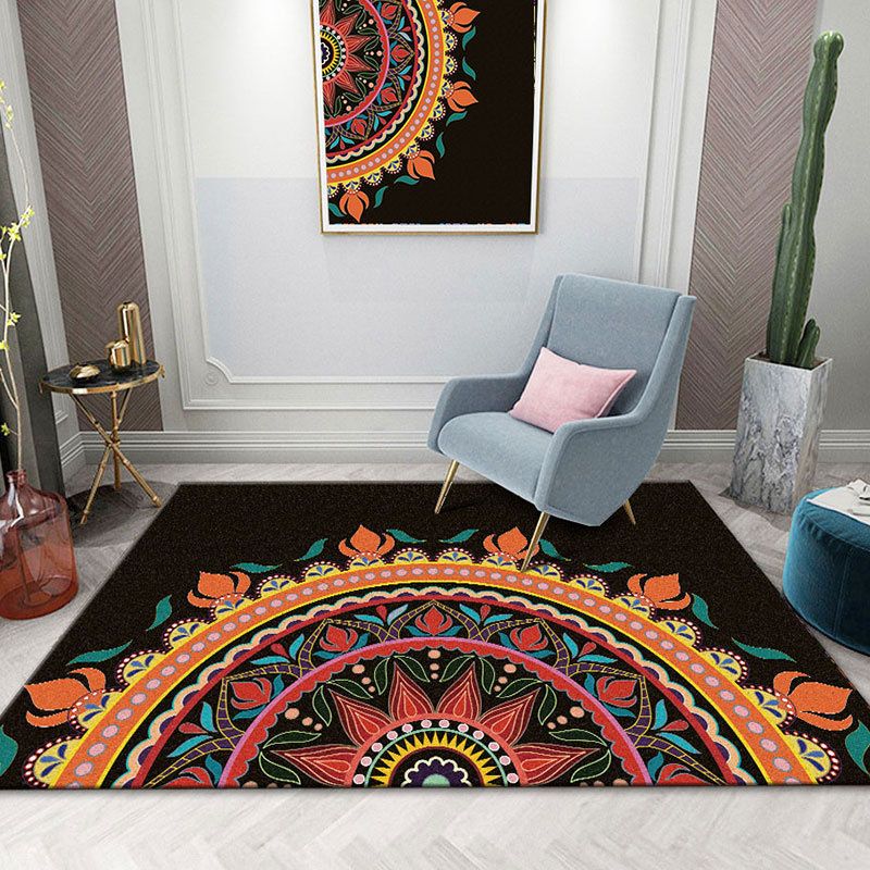 Zwart Marokko tapijt polyester grafisch gebied tapijt niet-slip achterstappert tapijt voor woonkamer