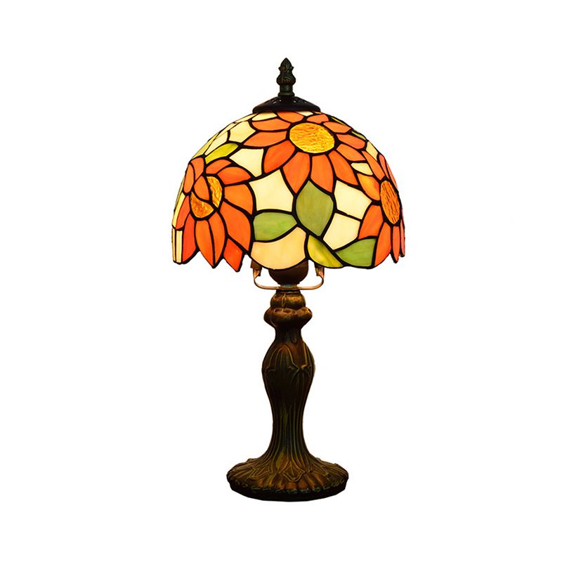 Sonnenblume Tischbeleuchtung Buntglas 1 Leuchtdose Tiffany Stil Dekorative Tischlampe in orange-lila/orange-grün/orangeblau