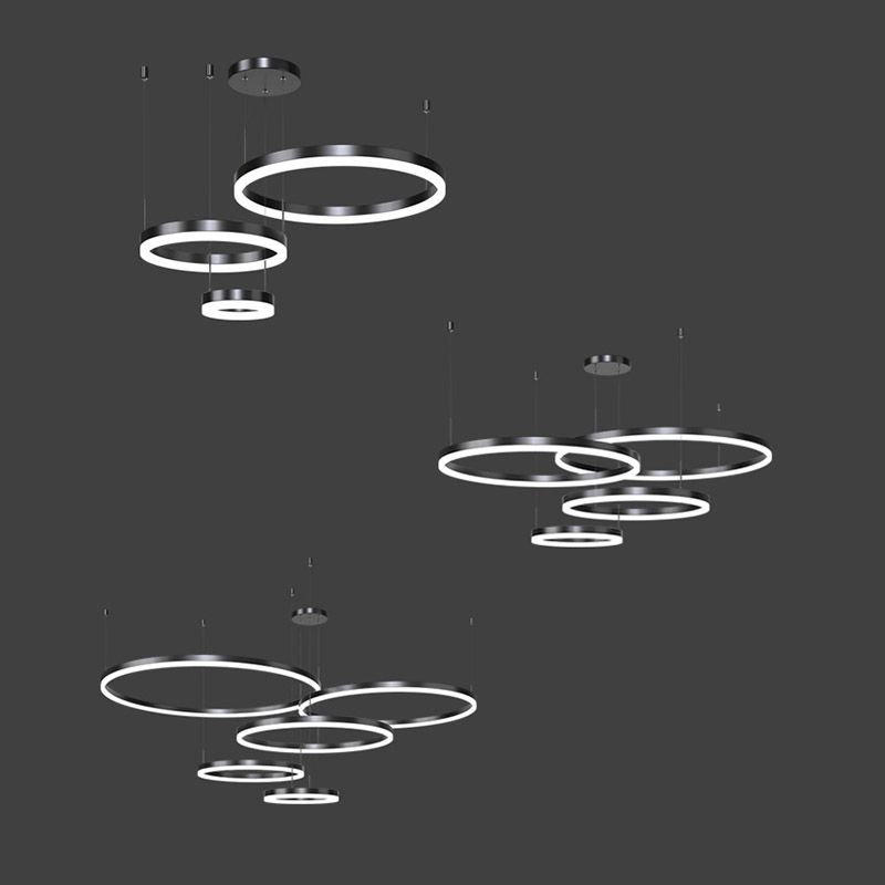 Metal Circle Pendant Chandelier Minimalist Black LED Pendant Light for Living Room