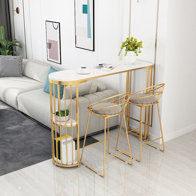 Glam Rectangle Dining Room Counter Table, Marble - 41.3" Bar Table with 2 Storage Shelves