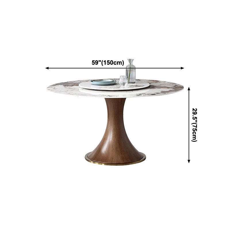 Modern Sintered Stone Dining Table Round Table with Wooden Pedestal for Restaurant