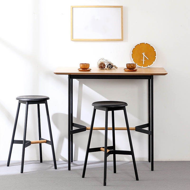 Black Round Counter-height Stool Industrial Backless Indoor Wood Bar Stool