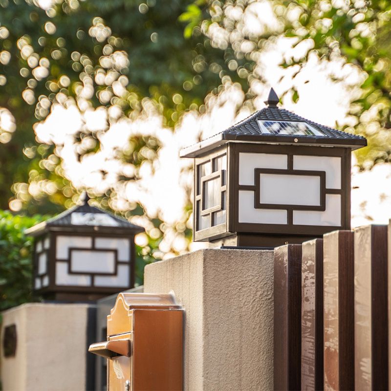 Contemporary Metal Pillar Lamp Square Shape Outdoor Waterproof Light with Acrylic Shade