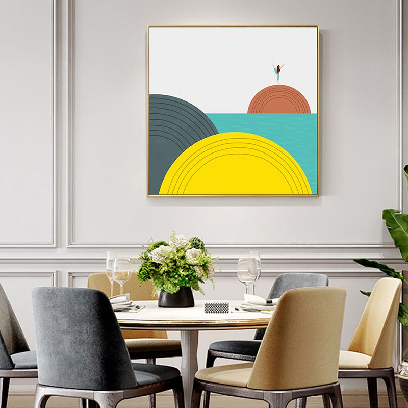 Toile d'illustration de paysage géométrique, couleur vive, décoration murale nordique pour salle à manger