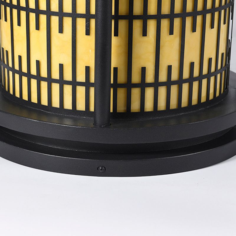 Modern Metal Solar Pillar Lamp Round Shape Outdoor Waterproof Light in Black