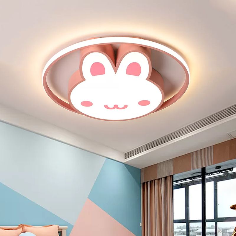 LED Ragazze Camera Soffitto Flush Fumetto Rosa Flush Luce con Rabbit Acrilico Ombra e Anello in Luce Calda/Bianca