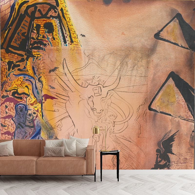Surrealist Bull Sketch Wallpaper Mural Brown Indoor Wall Art, Customized Size Available