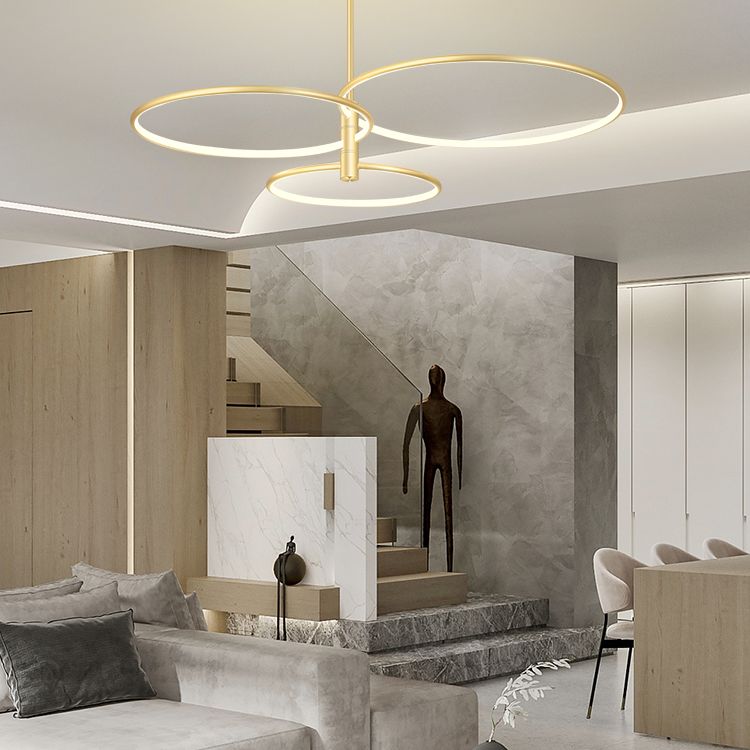 Round Chandelier Light Fixtures Modern Multi-Tier Gold Suspension Pendant Lamps