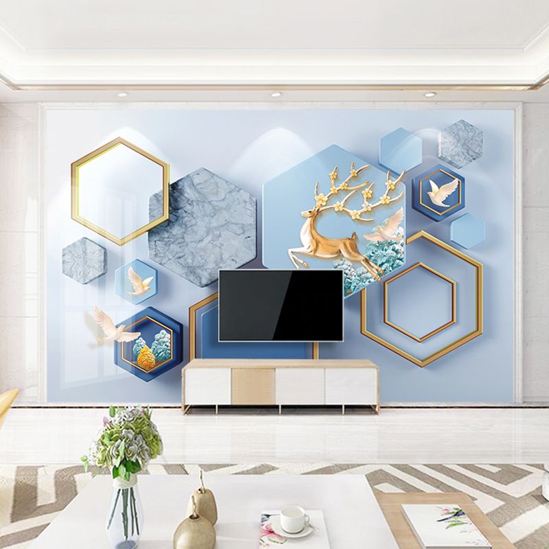 Decorative Hexagon Wall Covering Non-Woven Fabric Wall Mural for Cafe