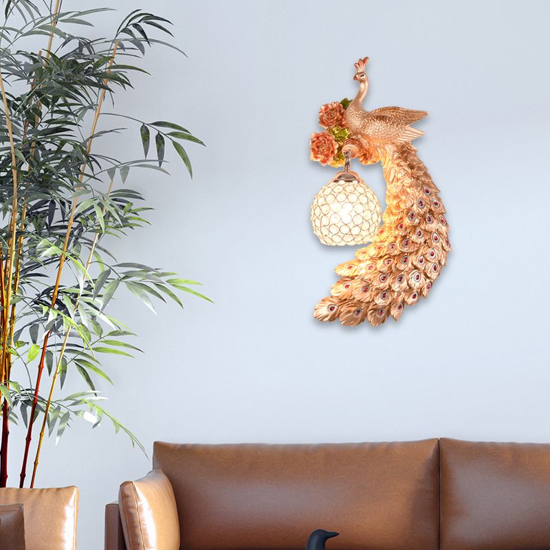 Doble/derecho/izquierdo Peacock pared Squads Stiloft Metal 8 "/10" W 1 Iluminación de pared de bulbo con sombra de cristal de domo en blanco/oro