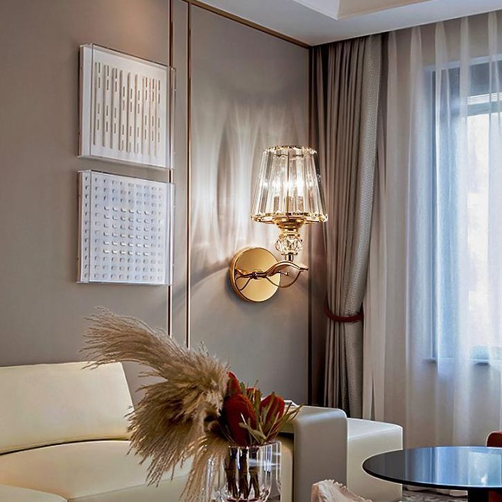 Modern Style Cone Wall Light Sconce Crystal Block 1-Light Wall Mount Lamp in Gold