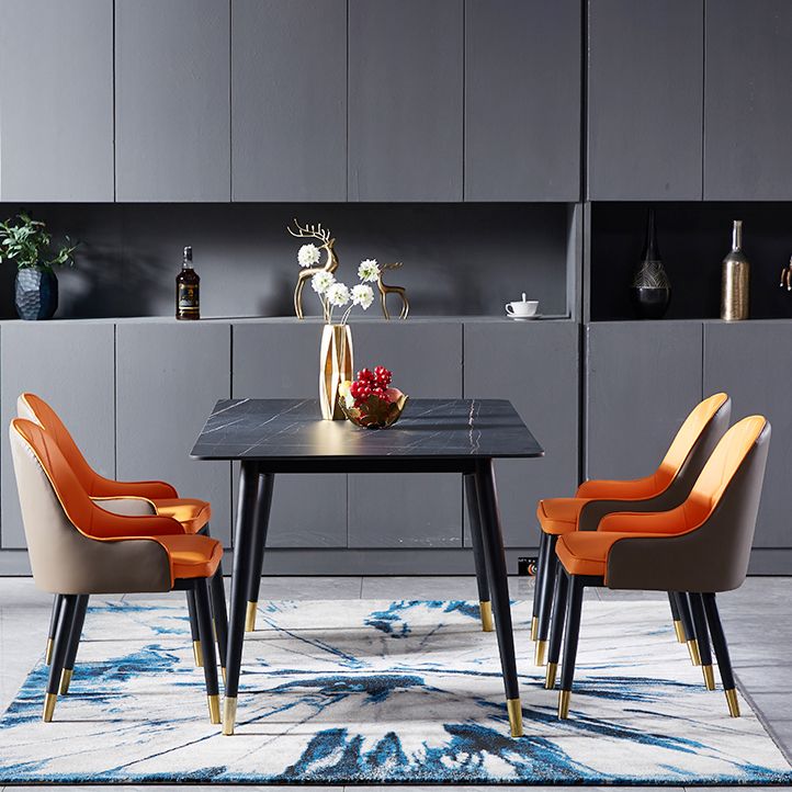 Modern Sintered Stone Dining Room Set Standard Height with Rectangle Top and Gold Legs Dining Set