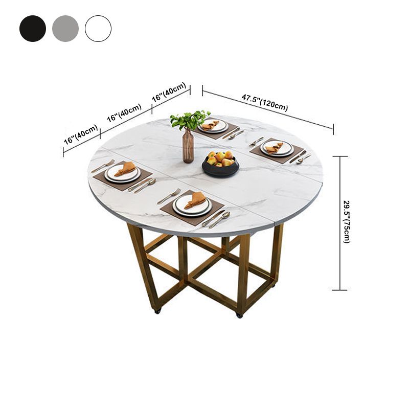 Table à manger de style moderne Table à manger à abattant en pierre frittée avec cadre doré