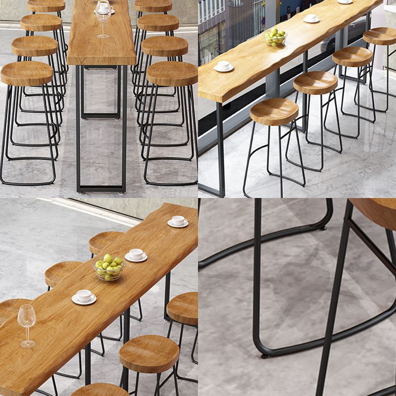 Modern Brown Wood Pub Table Rectangle Table Top Black Sled Table 42'' H