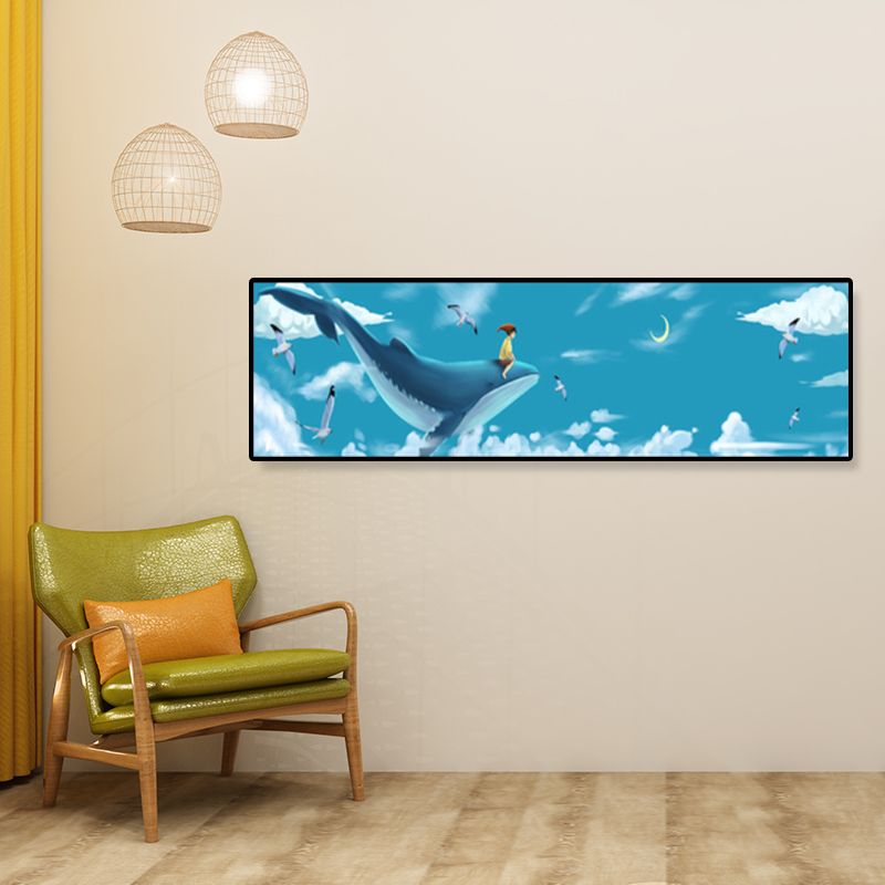 Sea and Marine Animal Canvas Print Children's Art Textured Bedroom Painting in Pastel Color