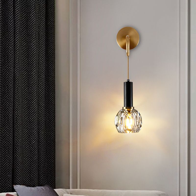 1/2 Bulbs Crystal Sconce Light in Gold Postmodern Wall Lighting Fixtures for Bedroom