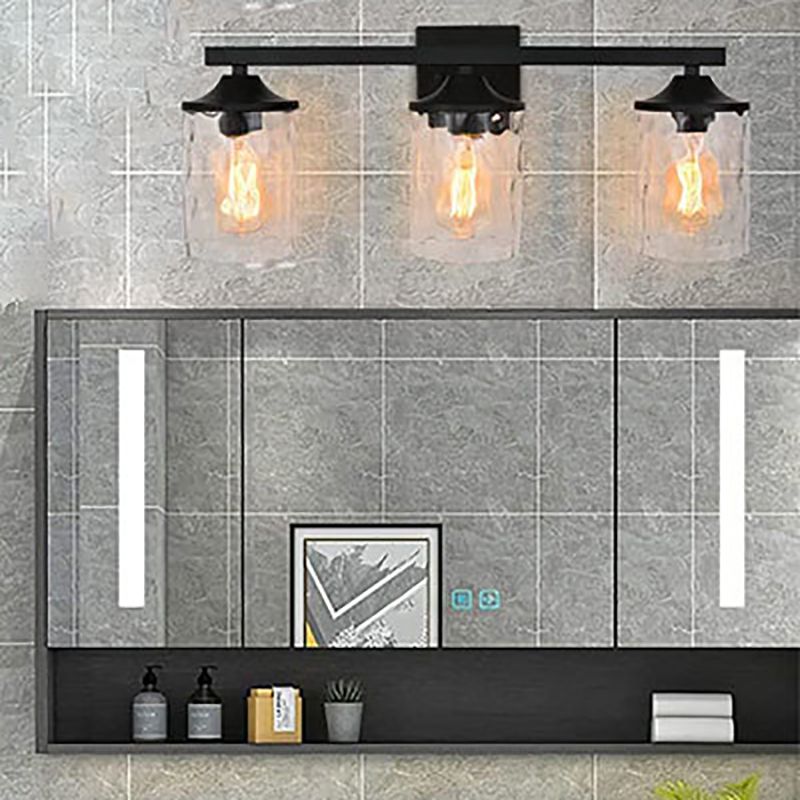 Matte Black and Clear Bath Sconce Iron & Glass 3 - Light Bathroom Vanity Lighting