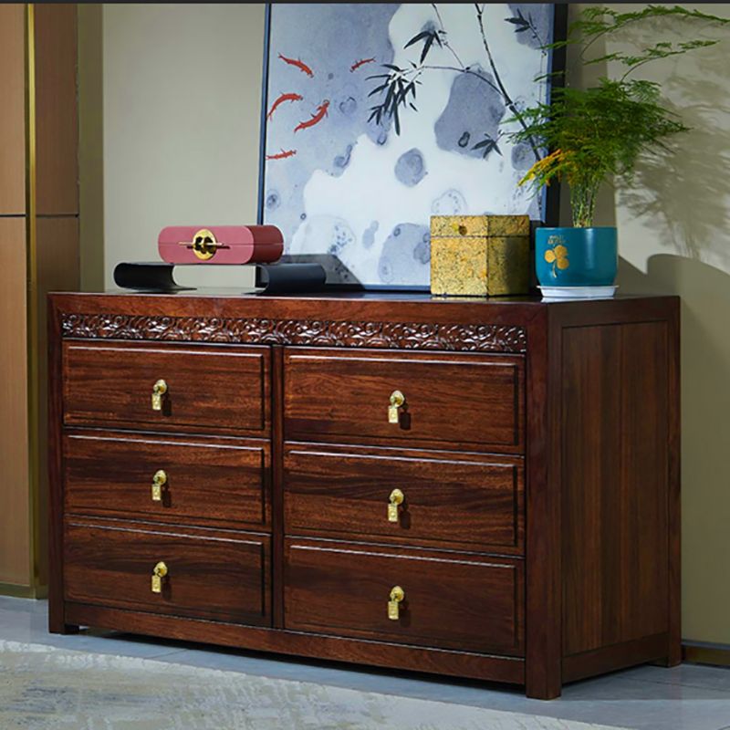 Dark Brown Drawers Chest Solid Wood Accent Chest for Living Roo