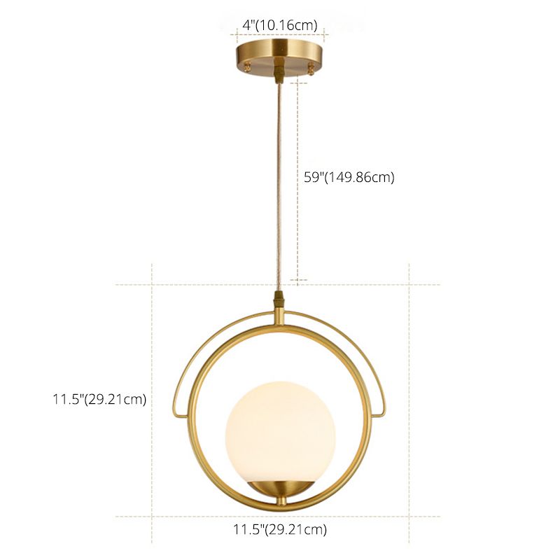 11.5 "Diameter Brassring Eenmalige lichtophanging Lamp Witglas Balschaduw Moderne stijl Verlichtingsarmatuur voor slaapkamer