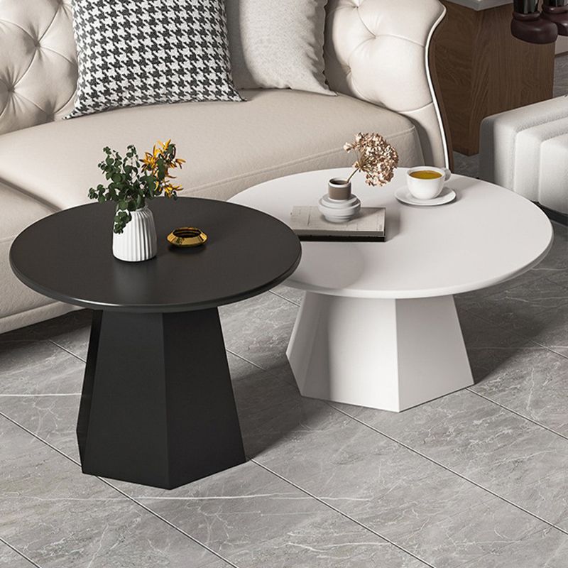 Mid-Century Iron Round Pedestal Coffee Cocktail Table Set in Black & White