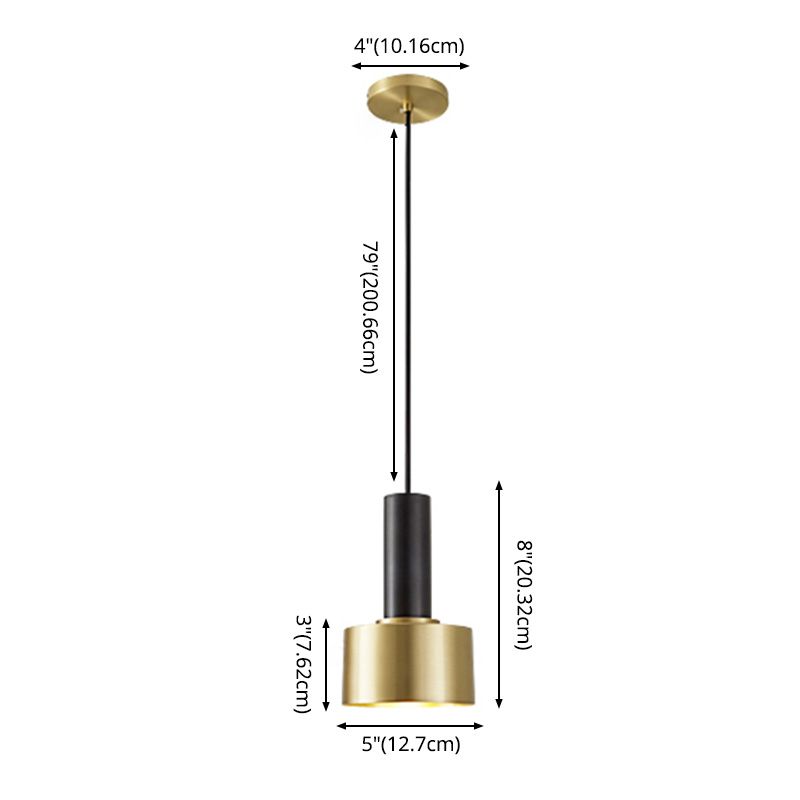 Cylindrical Bedroom Pendant Light Kit Metal Simple Hanging Ceiling Light in Black-Gold