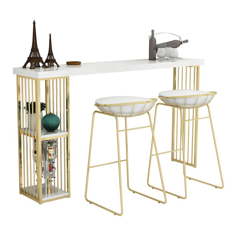 Glam 1/2/3 Pieces Bar Table Set Rectangle Bar Table with High Metal Stools for Home