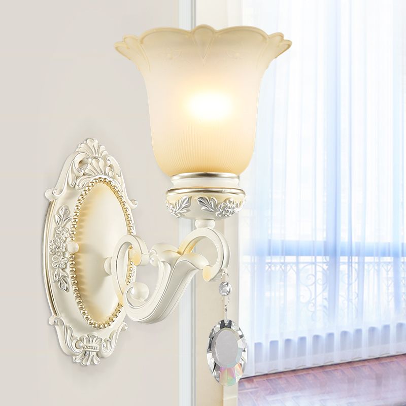 Ivory Flower Wall Light Traditional White Glass 1/2 Lights Living Room Sconce Light