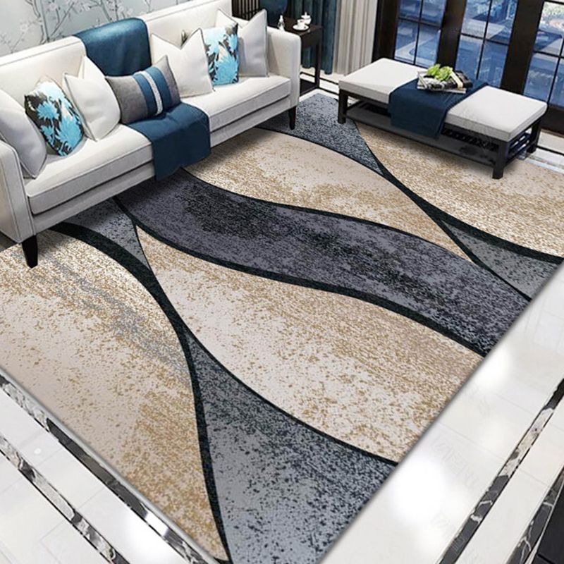 Multicolor Modernism Rug Polyester Swirl Stripe Pattern Rug Pet Friendly Machine Washable Anti-Slip Backing Carpet for Decoration