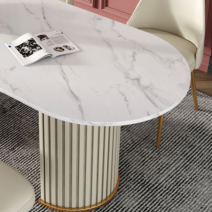 Mesa de comedor de lujo de doble pedestal oval