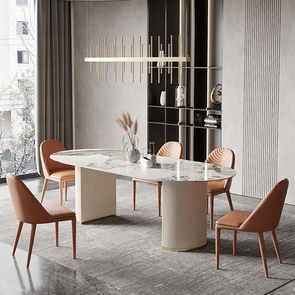 Glam Oval Dining Table Sintered Stone Table with Metal Legs for Home