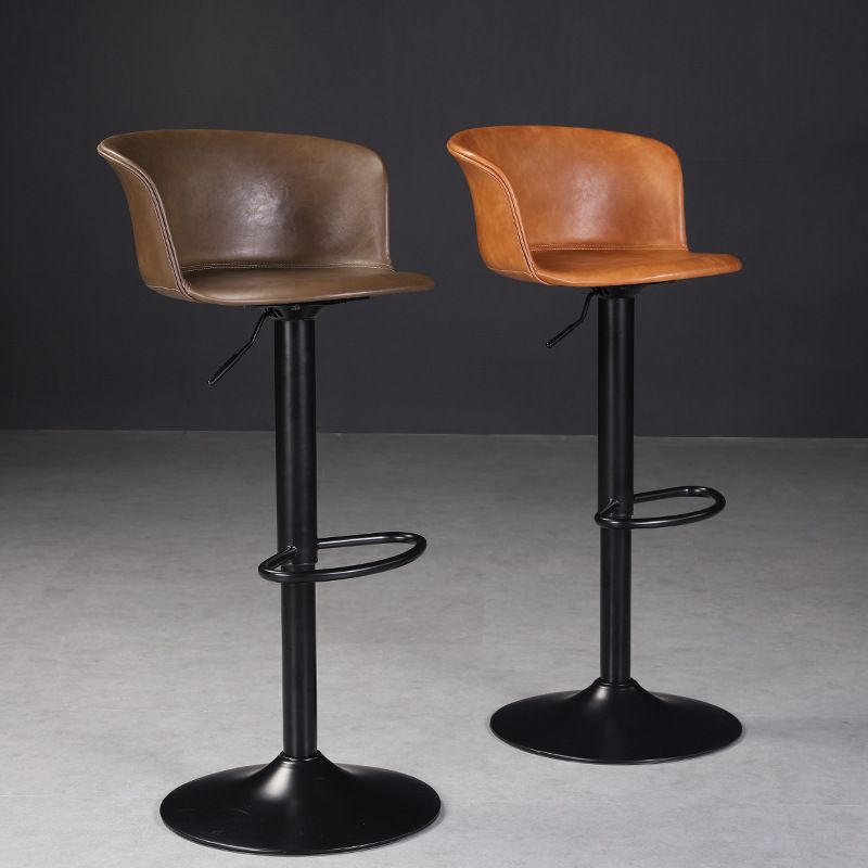 Contemporary Adjustable Height Barstool Faux Leather Swivel Barstool