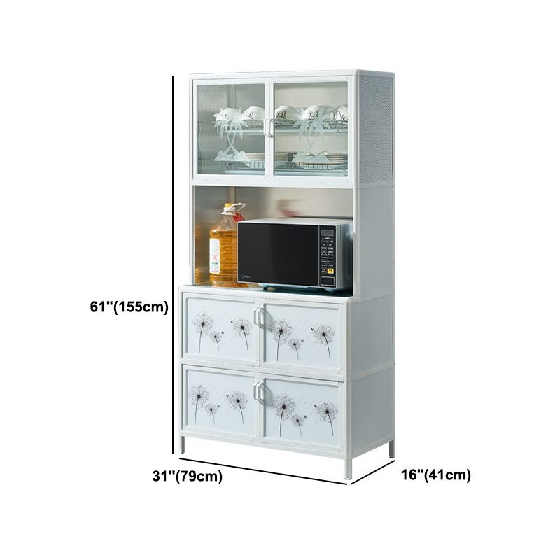 Living Room Tempered Glass Buffet Server Aluminum Frame Modern Style Kitchen Server