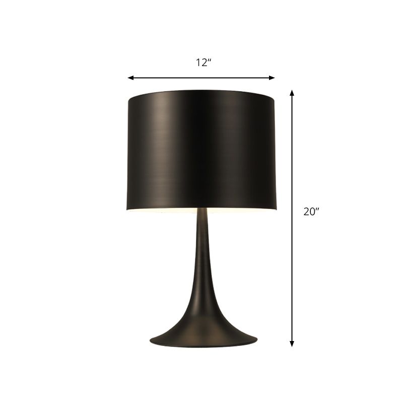 Schwarz/Weiß -Trommeltischlicht mit kurvenreicher Basis einfacher Stil 1 Lichtmetalltischlampe für Schlafzimmer, 10 "/12" Dia