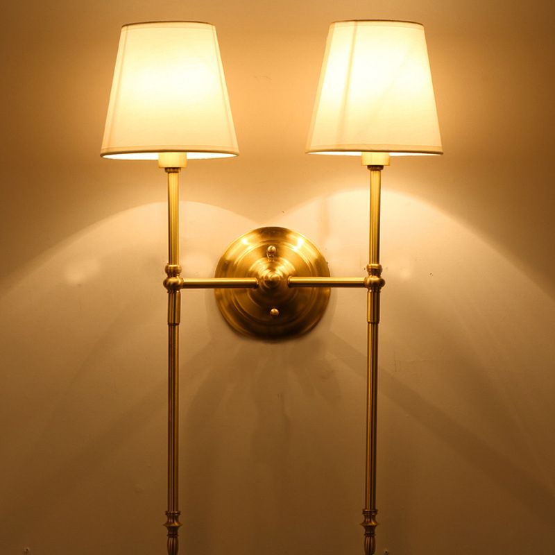 Bucket Shade Fabric Wall Mount Light Traditional Corridor Wall Light Fixture in Brass