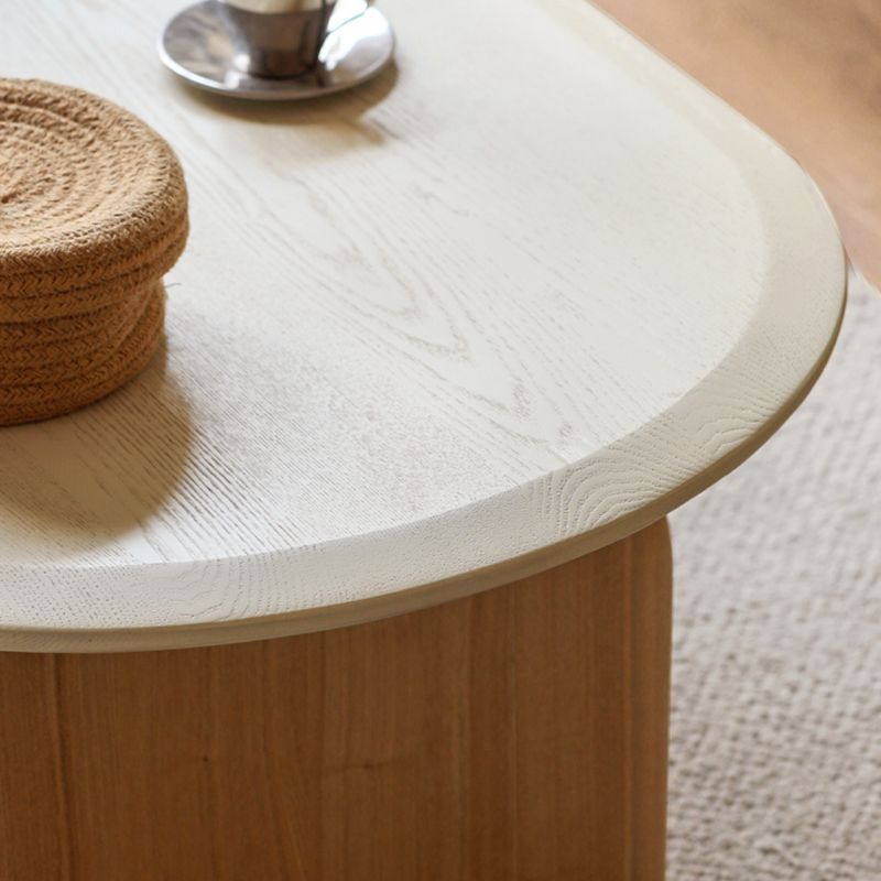 Scandinavian Pine Wood Coffee Table with Sled Base Oval Coffee Table