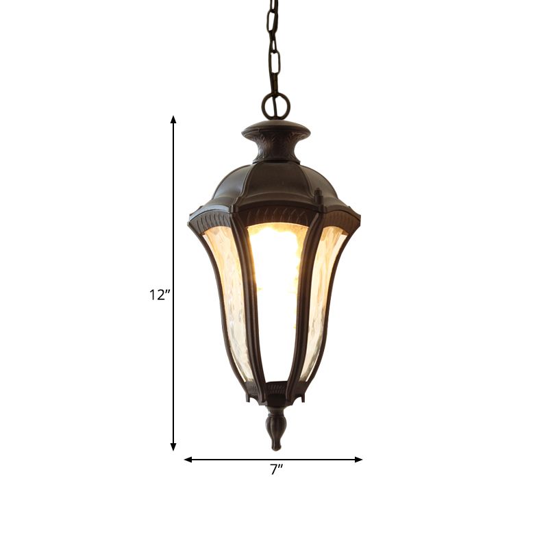Farmhouse Urn Shaped Pendant Lighting Fixture 1 Light Clear Dimpled Glass Ceiling Hang Fixture in Dark Coffee