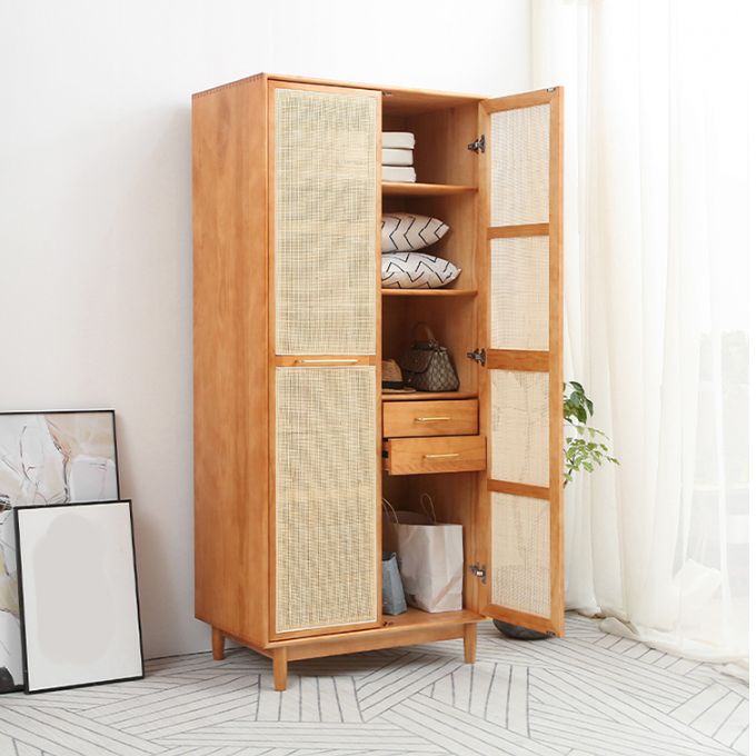 Freestanding Natural Solid Wood Wardrobe Modern Multifunctional Wardrobe