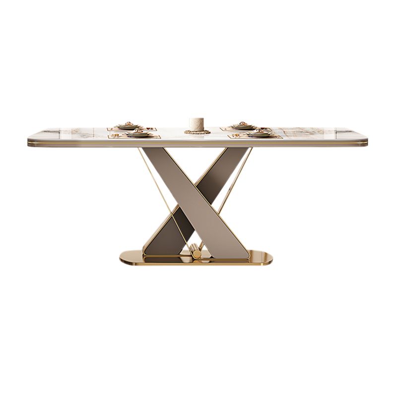 Traditional Luxury Dining Table Stone Rectangle Fixed Table with Pedestal Base
