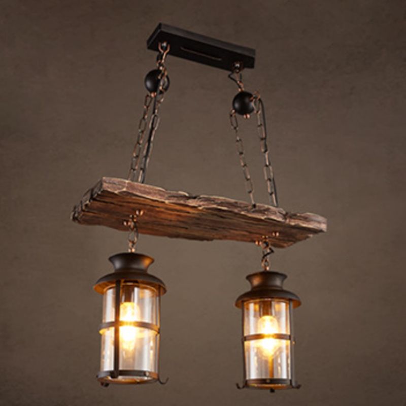 Wood Ceiling Hanging Light Fixture Coastal Black Shaded Restaurant Chandelier Lighting Fixture