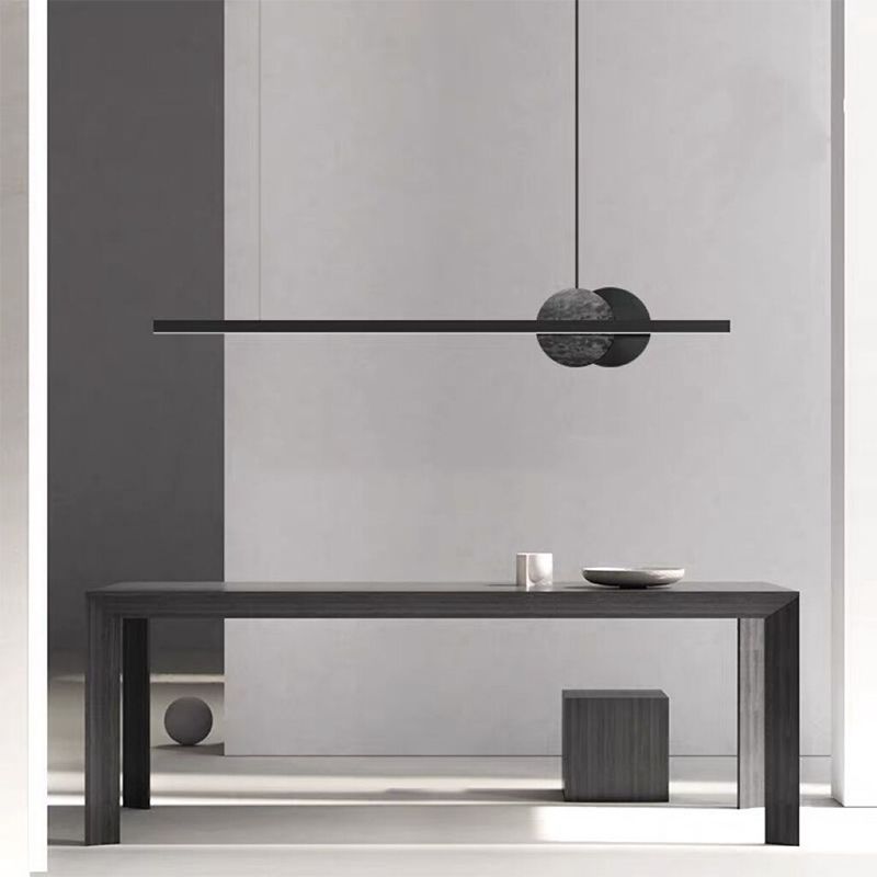 Linear Shape Hanging Island Lights Modern Chandelier Light Fixture in Black