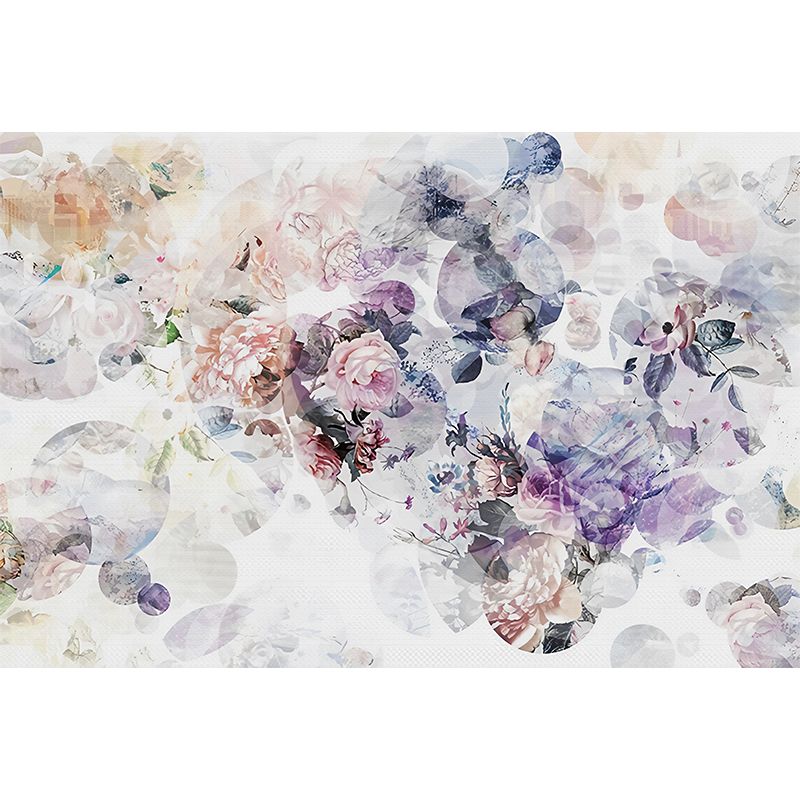 Enormous Rose and Bubble Mural in Purple and Pink Non-Woven Fabric Wall Art for Home Decor, Custom-Printed