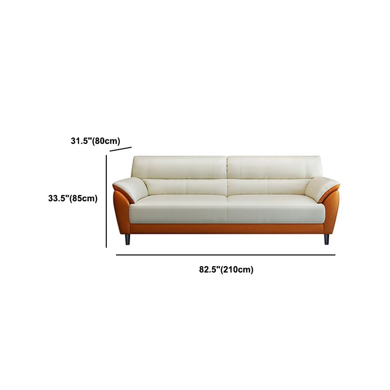 Genuine Leather Stain Resistant Contemporary Settee Couch in Orange and White