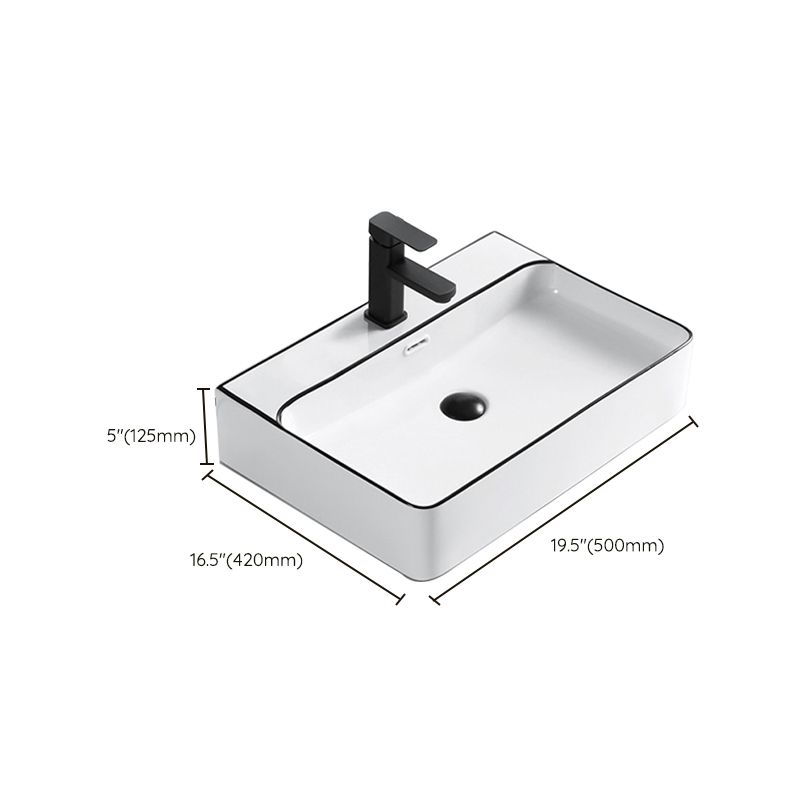 Modern Bathroom Sink Porcelain Rectangular with Overflow and Drain Assembly Basin Sink