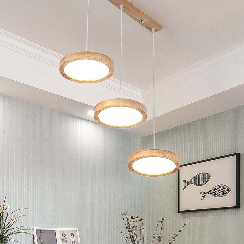 Round Light Suspension Pendant Modern Simple Wood Hanging Lights for Restaurant