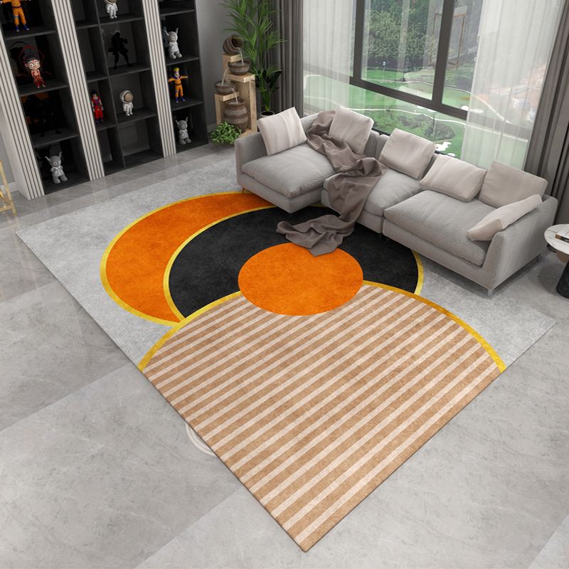 Orange Modern Area Carpet Geometric Pattern Polyester Area Rug Stain Resistant Rug for Home Decor